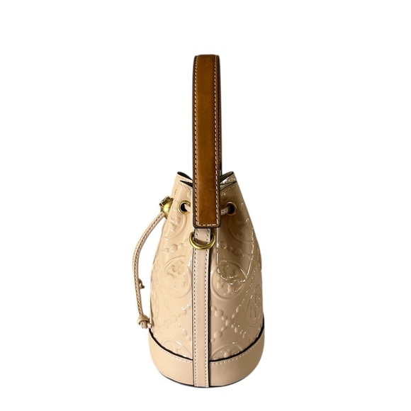 Tory Burch Mini T Monogram Bucket Bag Warm Chai Patent Leather w/Dust Bag - Picture 5 of 16